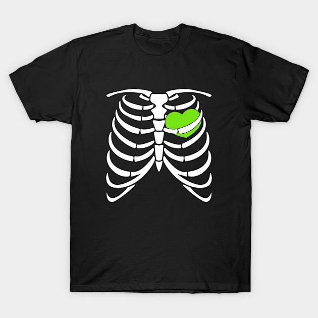 Vegan Green Heart Bones T-Shirt by Stoney09